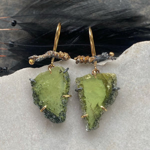 Sphene Earrings with Plum Twigs
