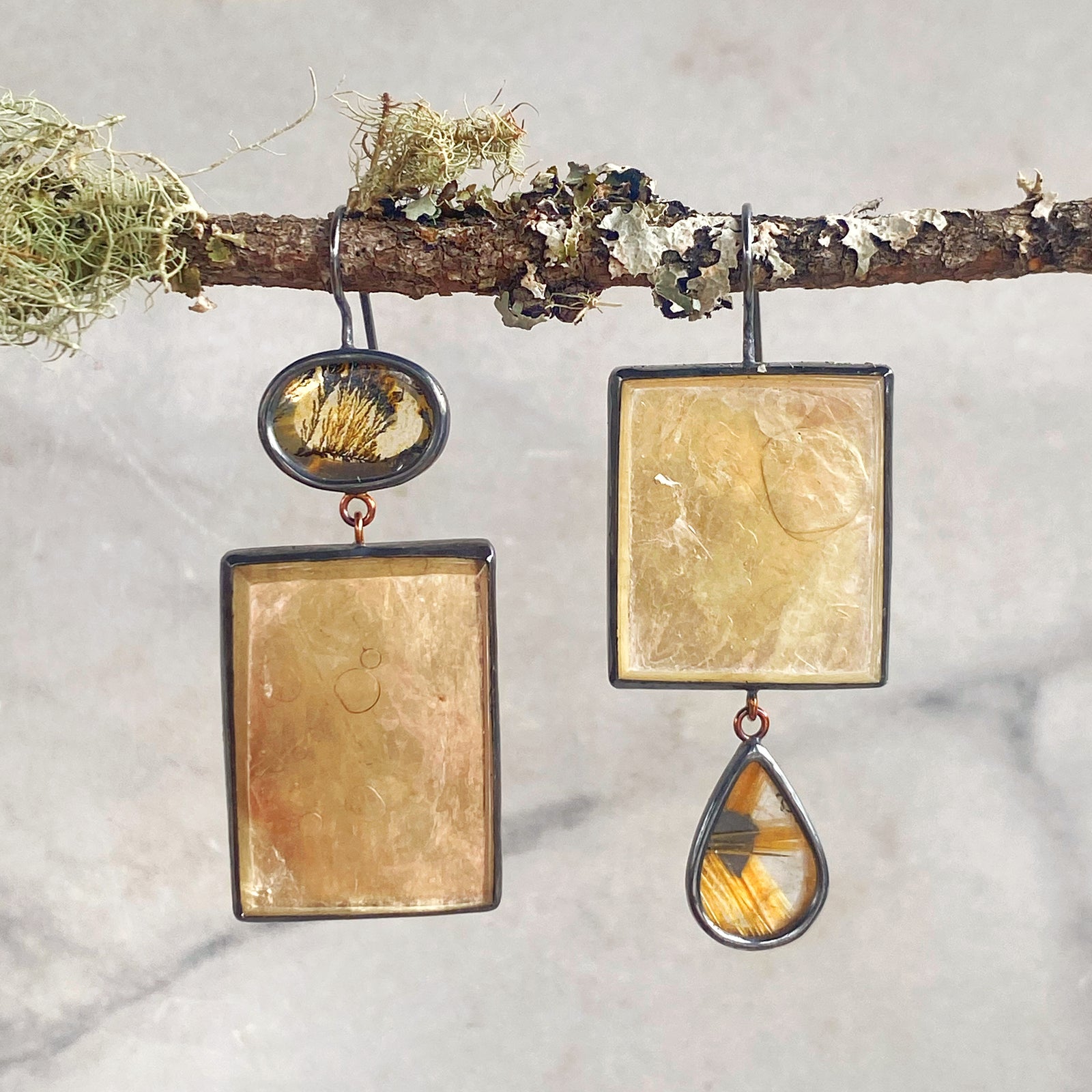 Golden Lepidolite and Quart Earrings