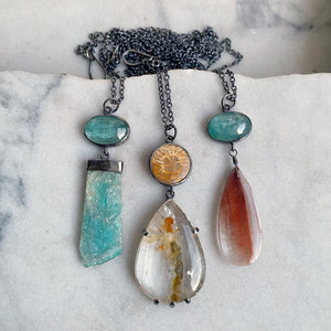 Teal Kyanite and Included Quartz Necklace