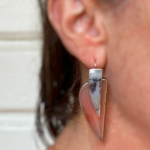 Dendritic Agate and Pink Guava Quartz Convertible Earrings