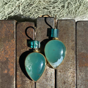 Aquaprase Earrings with Raw Indicolite Tourmaline Beads
