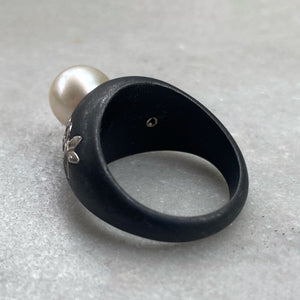 Marsh & Co. c. 1930s Blackened Steel, White Gold, and Cultured Pearl Ring