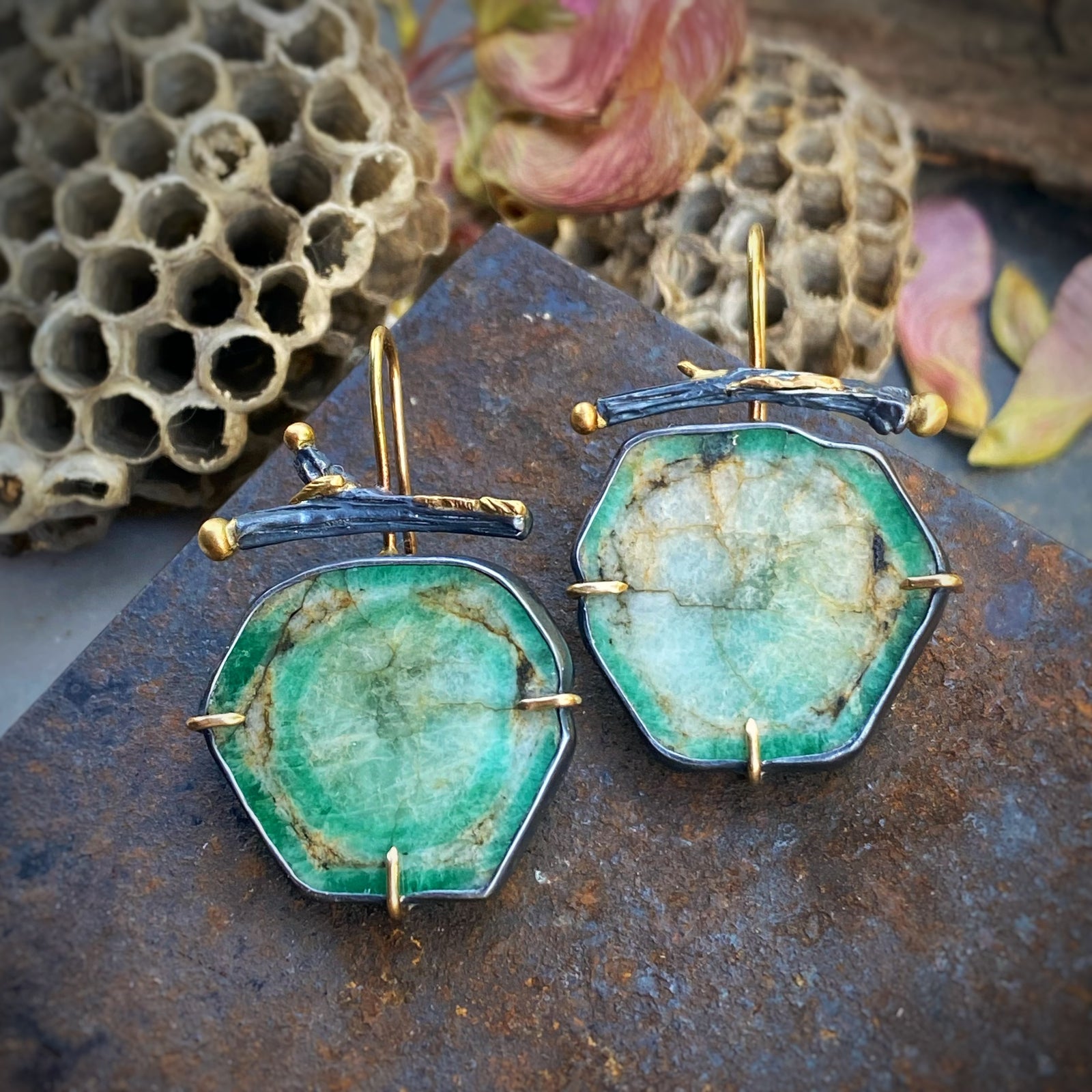 Emerald Earrings with Branched Earwires