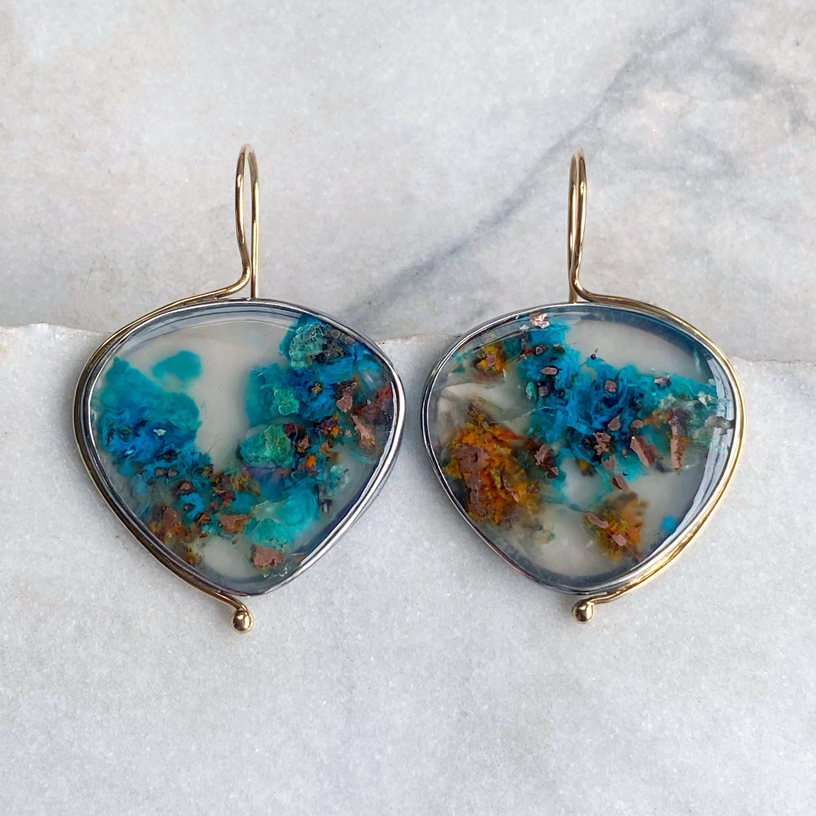Chrysocolla in Quartz with Native Copper Earrings