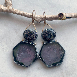 Lavender Tourmaline and Volcanic Porphyry Earrings