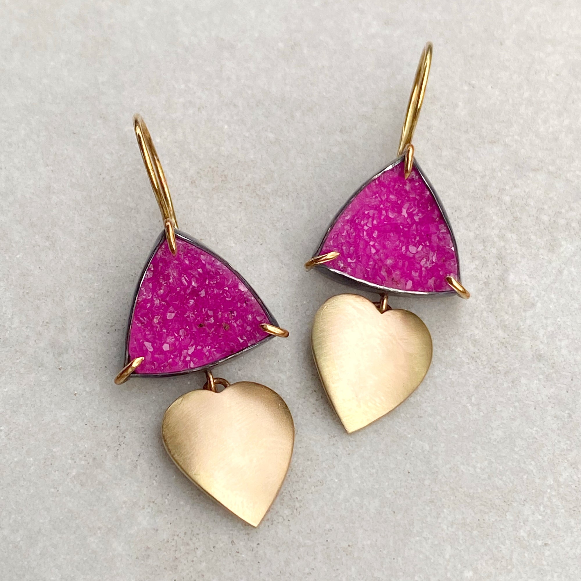 Cobaltocalcite Earrings with Gold Hearts