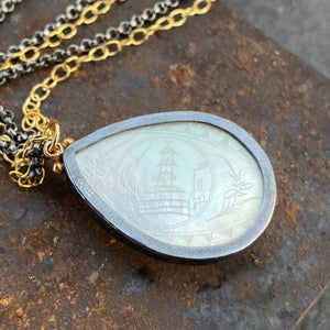 Custom Pear-shaped Quartz Feather Intaglio Charm with Gold Accents