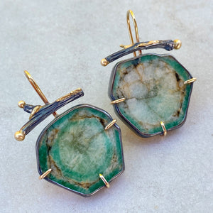 Emerald Earrings with Branched Earwires