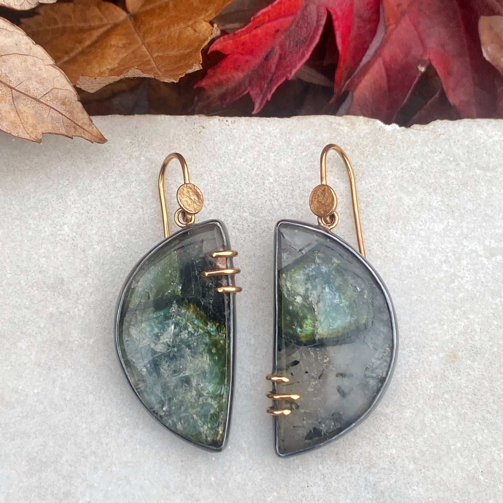 Green Tourmaline in Matrix Earrings