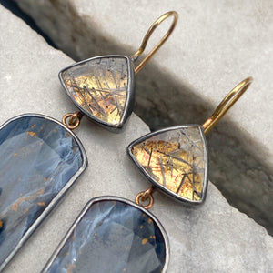Pietersite and Black Rutilated Quartz Earrings with Keum Boo