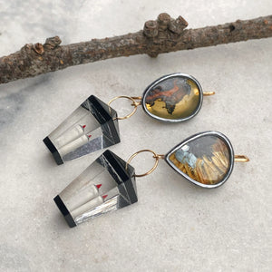Dendritic and Golden Star Rutilated Quartz Earrings with Vintage Lucite Lanterns