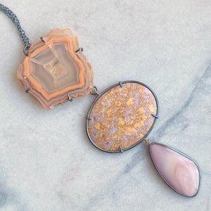 Agate, Dinosaur Bone, and Shell Necklace