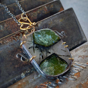 Freeform Green Tourmaline in Matrix Pendant