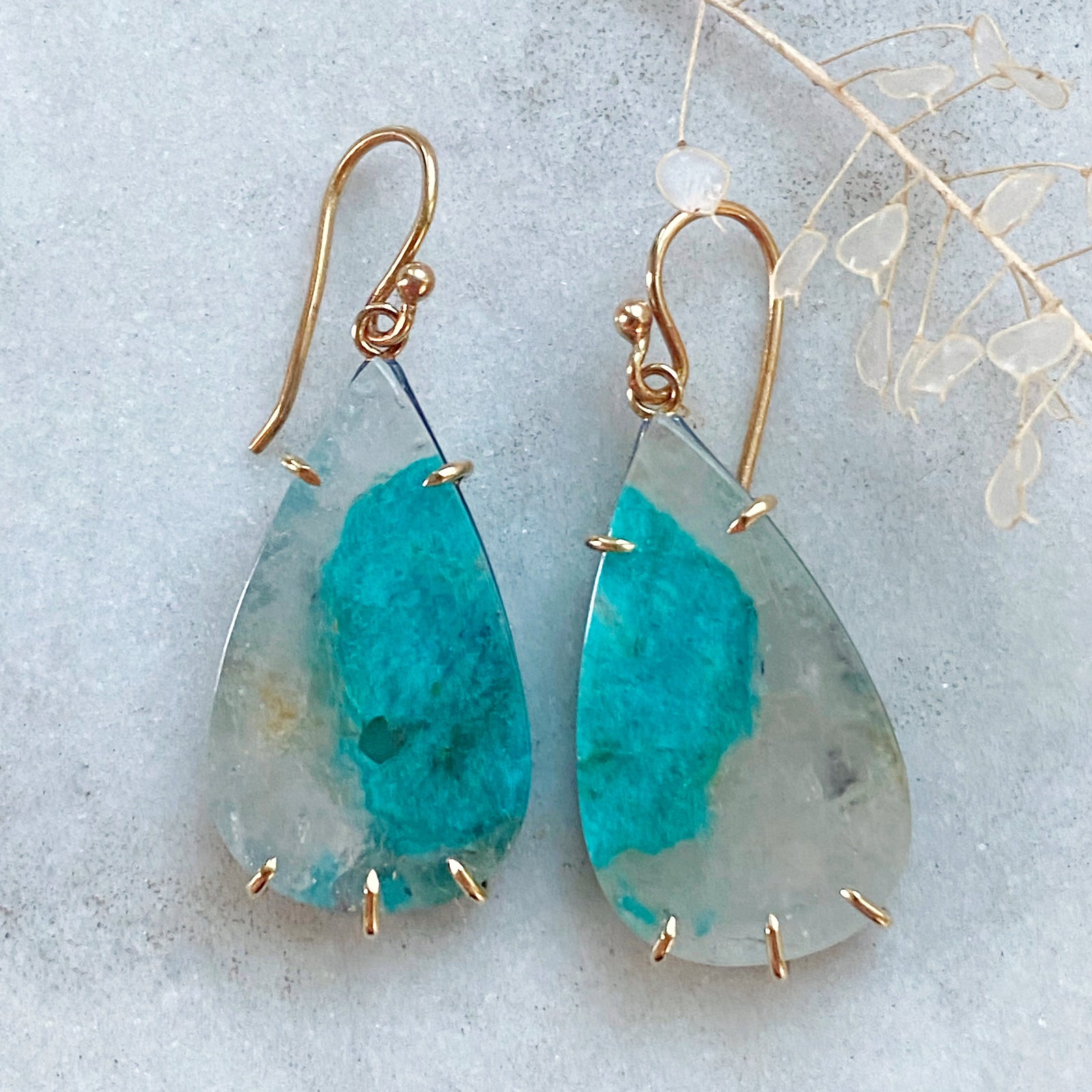 Amazonite in Quartz Teardrop Earrings