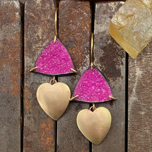 Cobaltocalcite Earrings with Gold Hearts