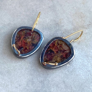 Red Pietersite Earrings with Detachable Vintage Wood and Paper Fans