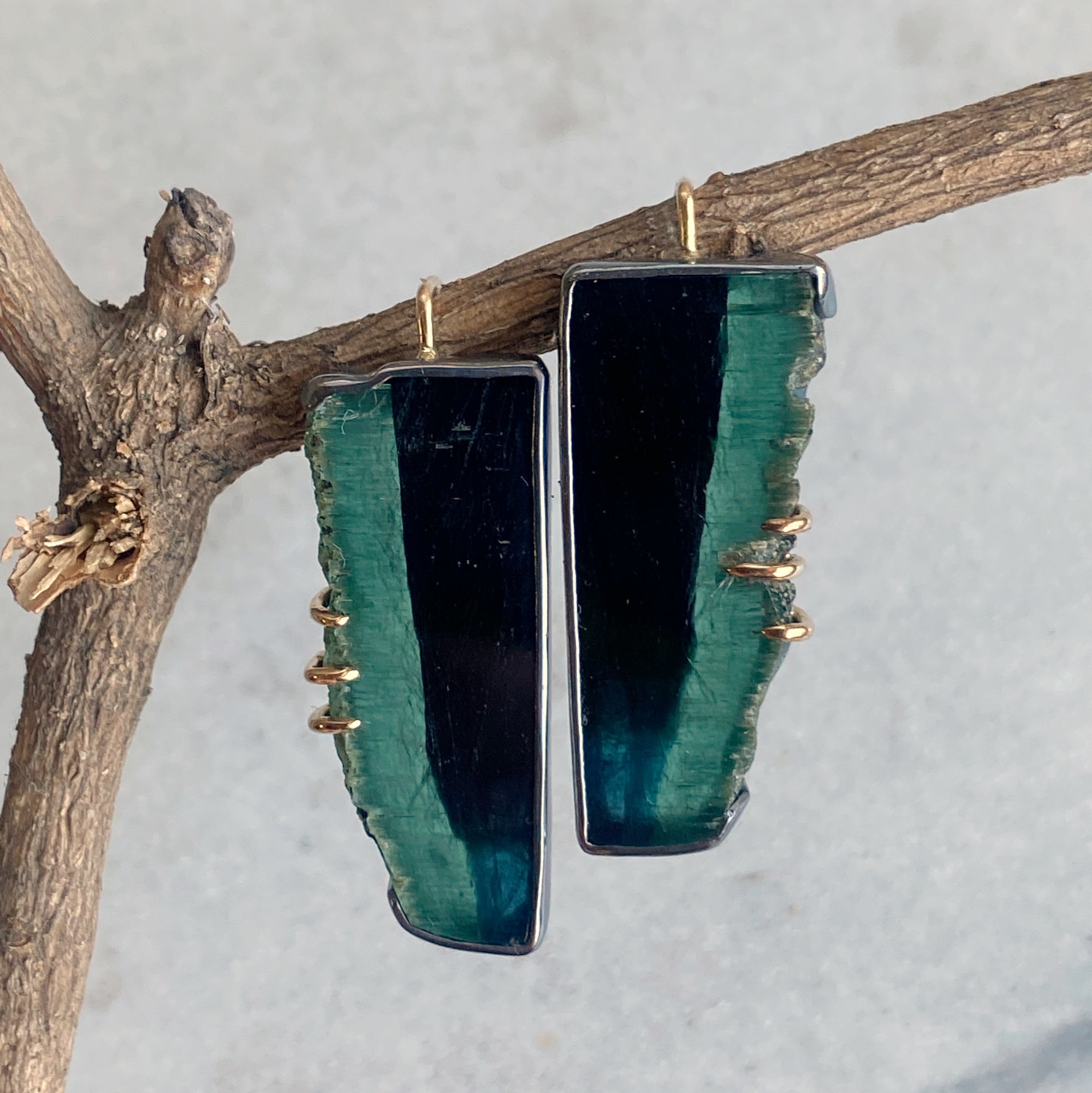 Teal, Blue, and Black Tourmaline Earrings