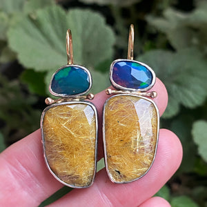 Opal and Golden Rutilated Quartz Earrings