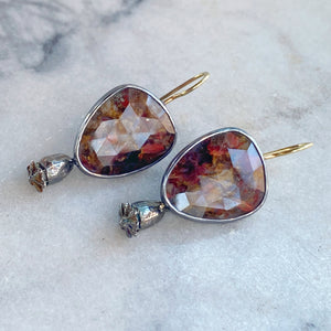 Red Pietersite Earrings with Detachable Vintage Wood and Paper Fans