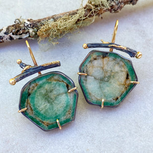 Emerald Earrings with Branched Earwires