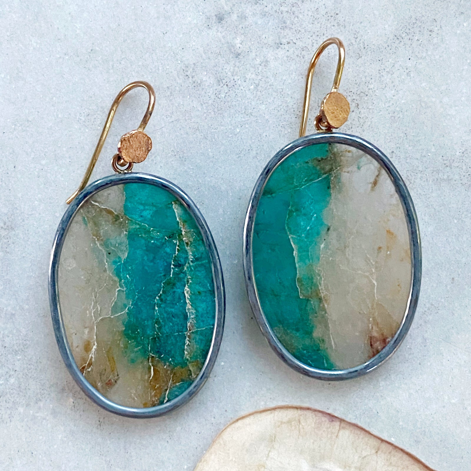 Amazonite in Quartz Oval Earrings