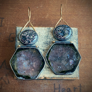 Lavender Tourmaline and Volcanic Porphyry Earrings