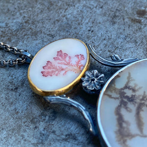 Convertible Pendant/Brooch with Dendritic Agate and Antique Heart-Shaped Glass Posey Vase
