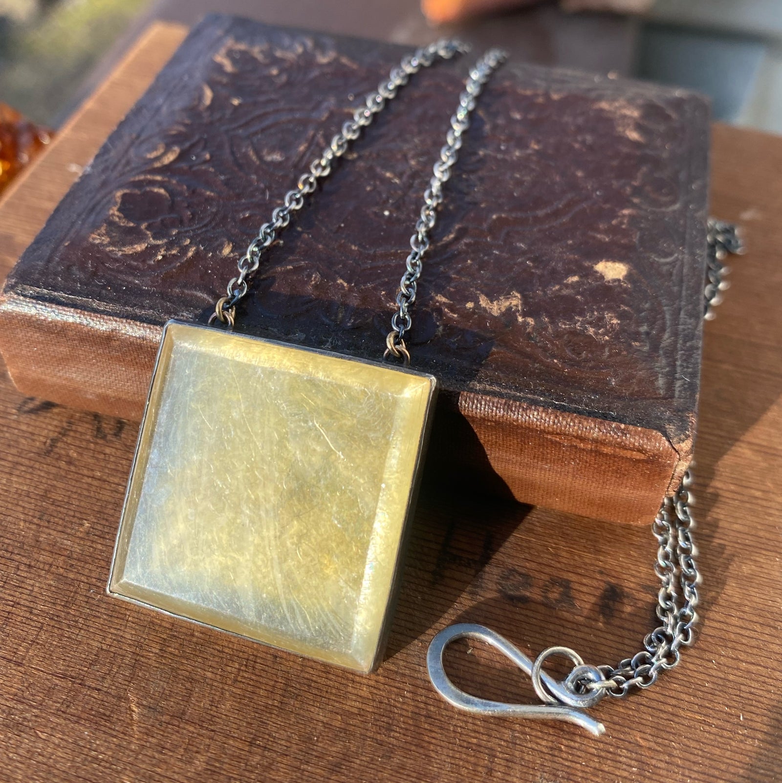 Engraved Golden Lepidolite Necklace