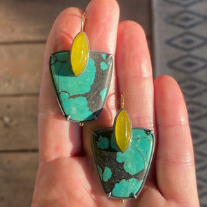 Convertible Vesuvianite and Turquoise Earrings