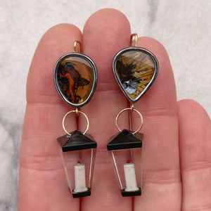 Dendritic and Golden Star Rutilated Quartz Earrings with Vintage Lucite Lanterns