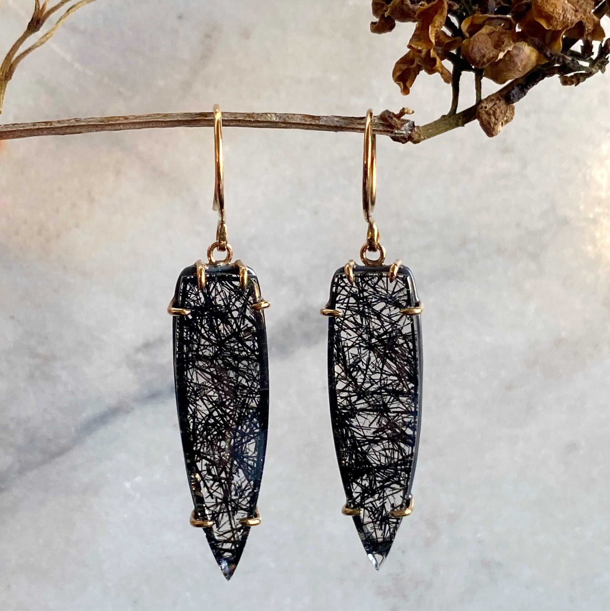 Black Tourmalinated Quartz Earrings