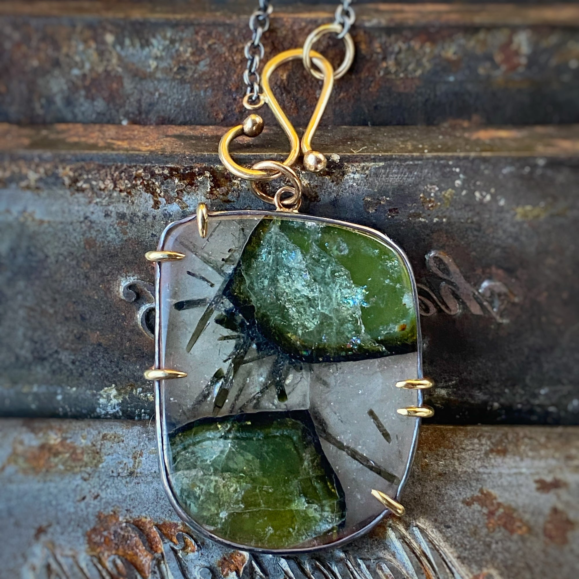Freeform Green Tourmaline in Matrix Pendant