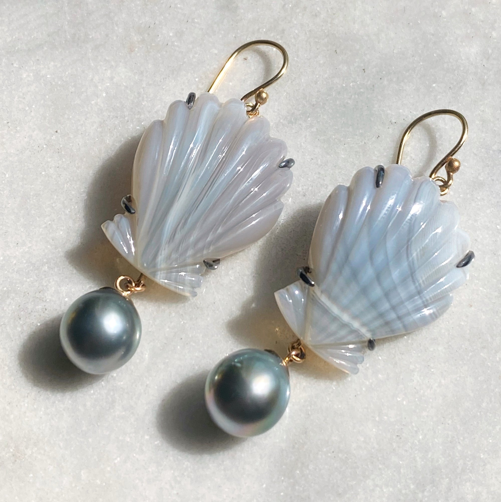 Laguna Agate Shell and Tahitian Pearl Earrings