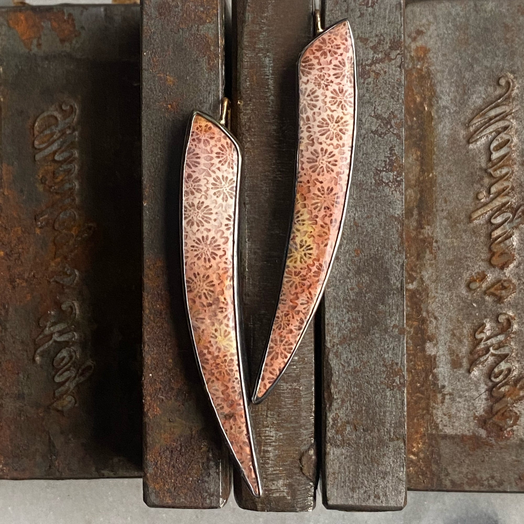 Fossilized Coral Tusk-shaped Earrings