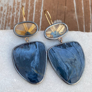 Pietersite and Golden Star Rutilated Quartz Earrings #2