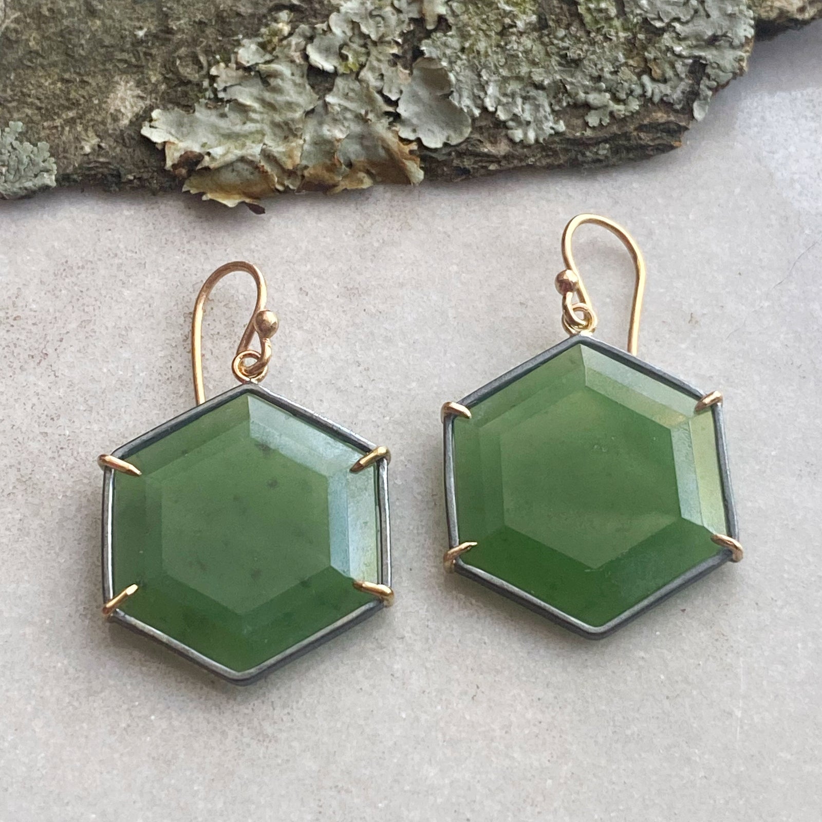 Jade Hexagon Earrings