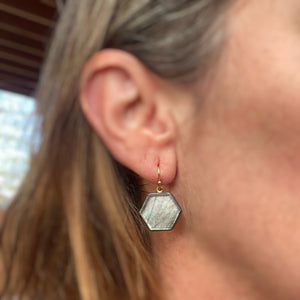 Tourmalinated Quartz Earrings with Antique Chinese Mother of Pearl Gaming Token