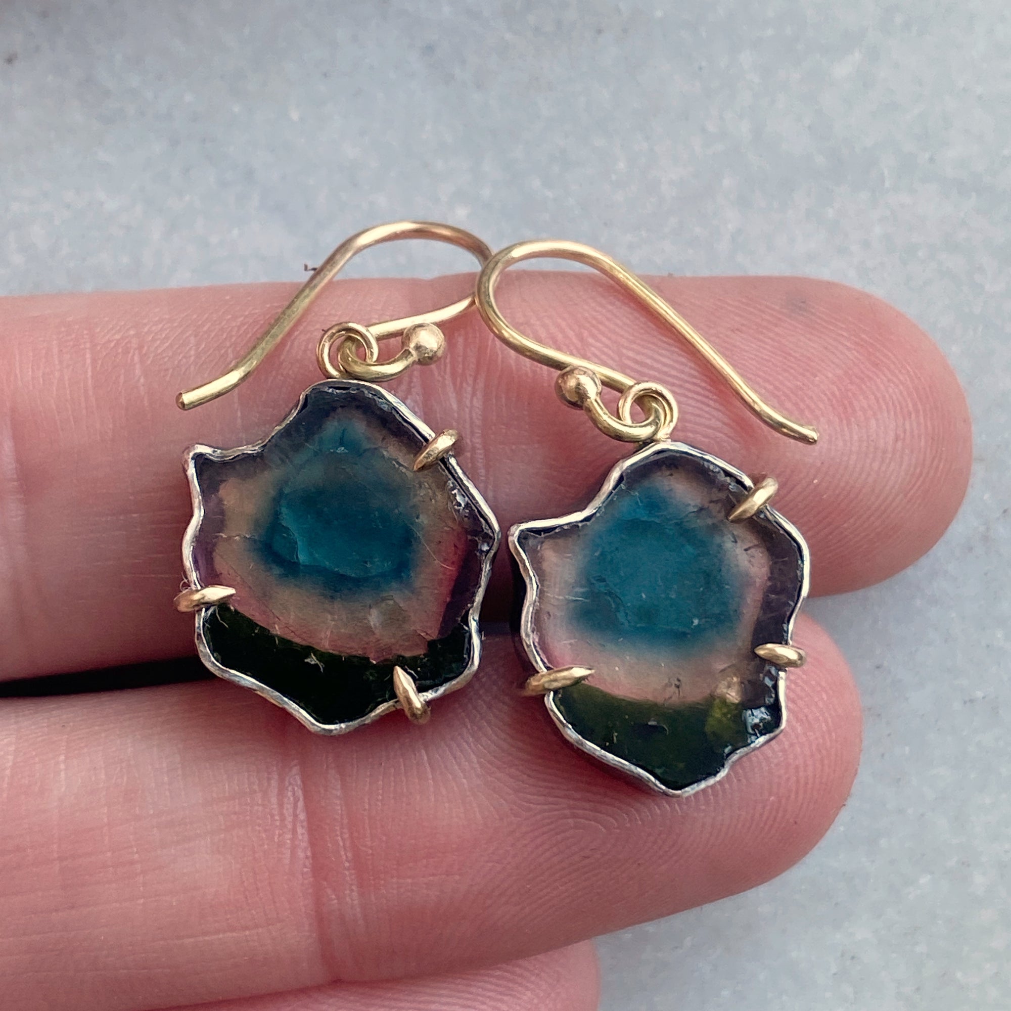 Blue, Pink, and Green Tourmaline Earrings