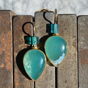 Aquaprase Earrings with Raw Indicolite Tourmaline Beads