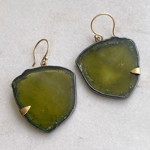 Olive Green Tourmaline Slice Earrings or Pendant