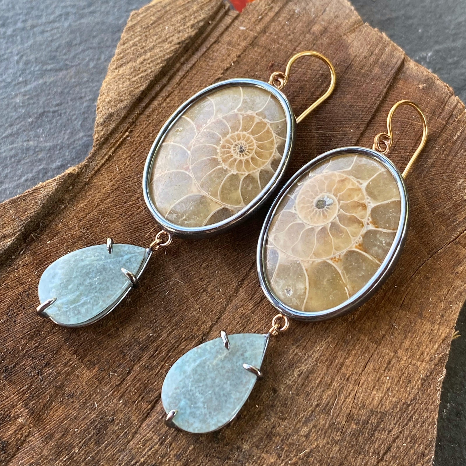 Ammonite and Gilalite in Quartz Earrings