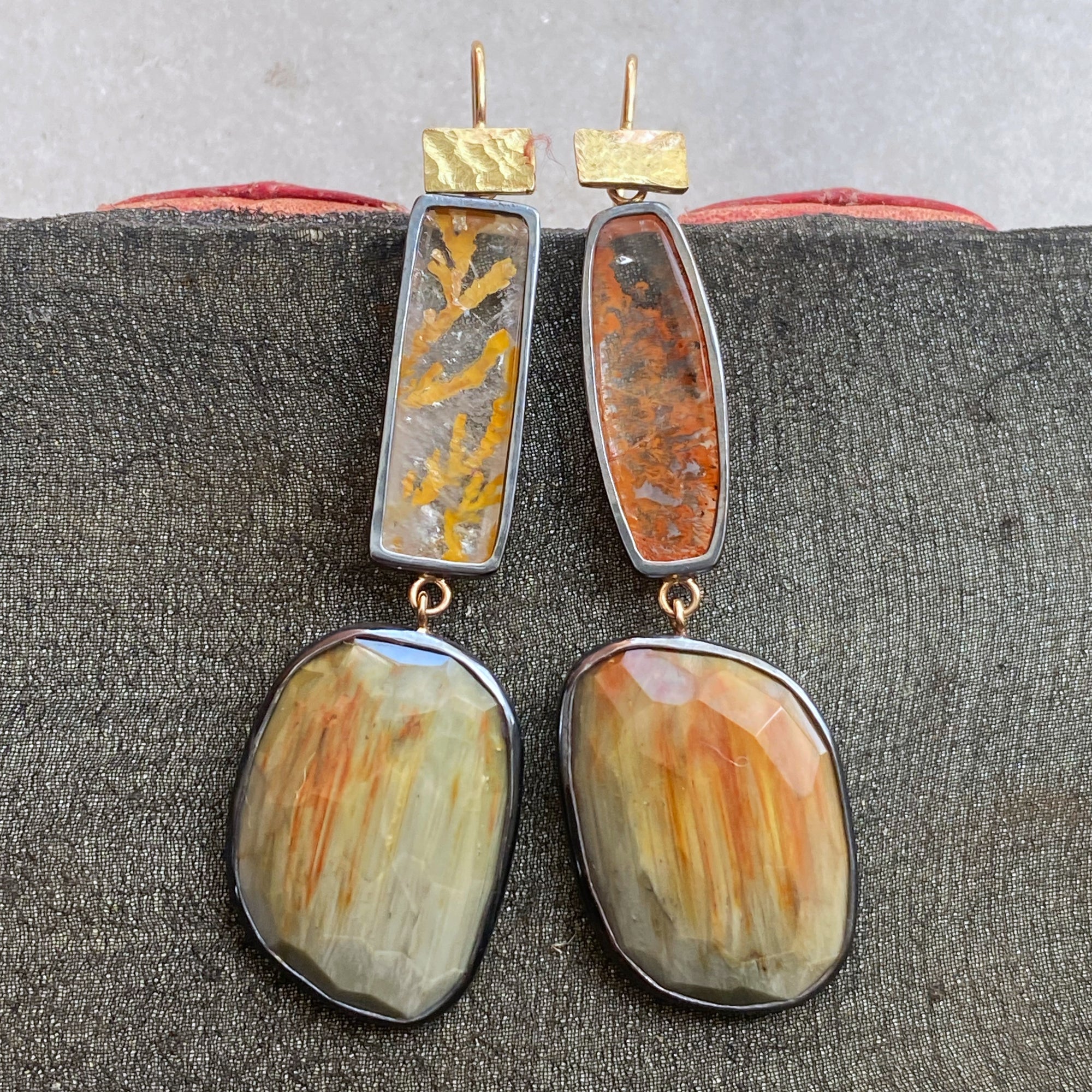 Dendritic and Chatoyant Grey Quartz Earrings