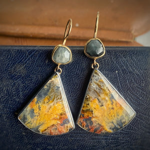 Chatoyant Grey Quartz and Plume Agate Doublet Earrings