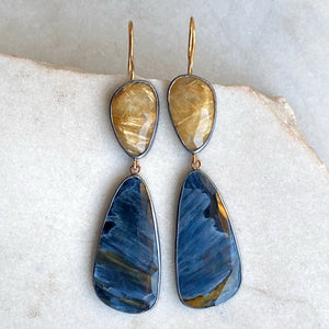 Golden Rutilated Quartz and Pietersite Earrings