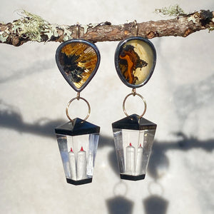 Dendritic and Golden Star Rutilated Quartz Earrings with Vintage Lucite Lanterns