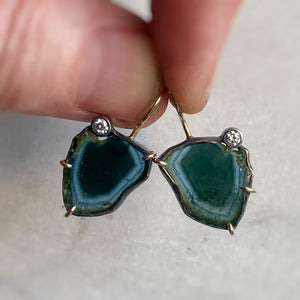 Indicolite Tourmaline and Diamond Earrings