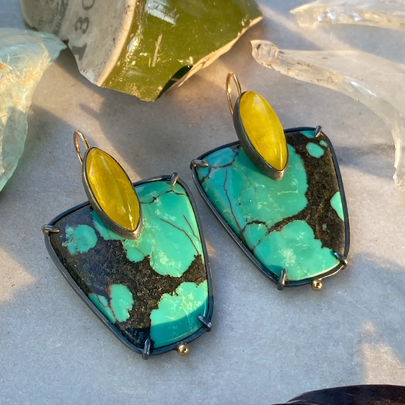 Convertible Vesuvianite and Turquoise Earrings