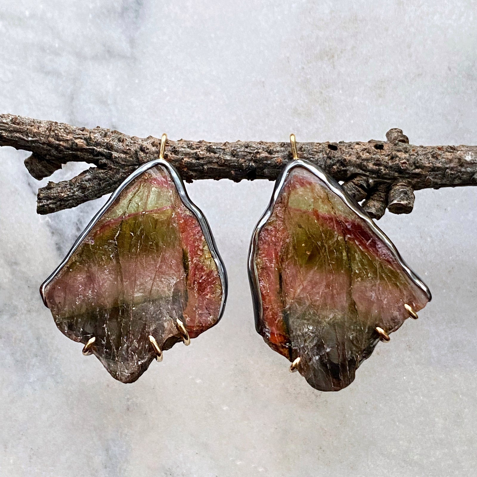 Multicolor Tourmaline 'Wing' Earrings