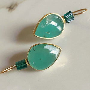 Aquaprase Earrings with Raw Indicolite Tourmaline Beads