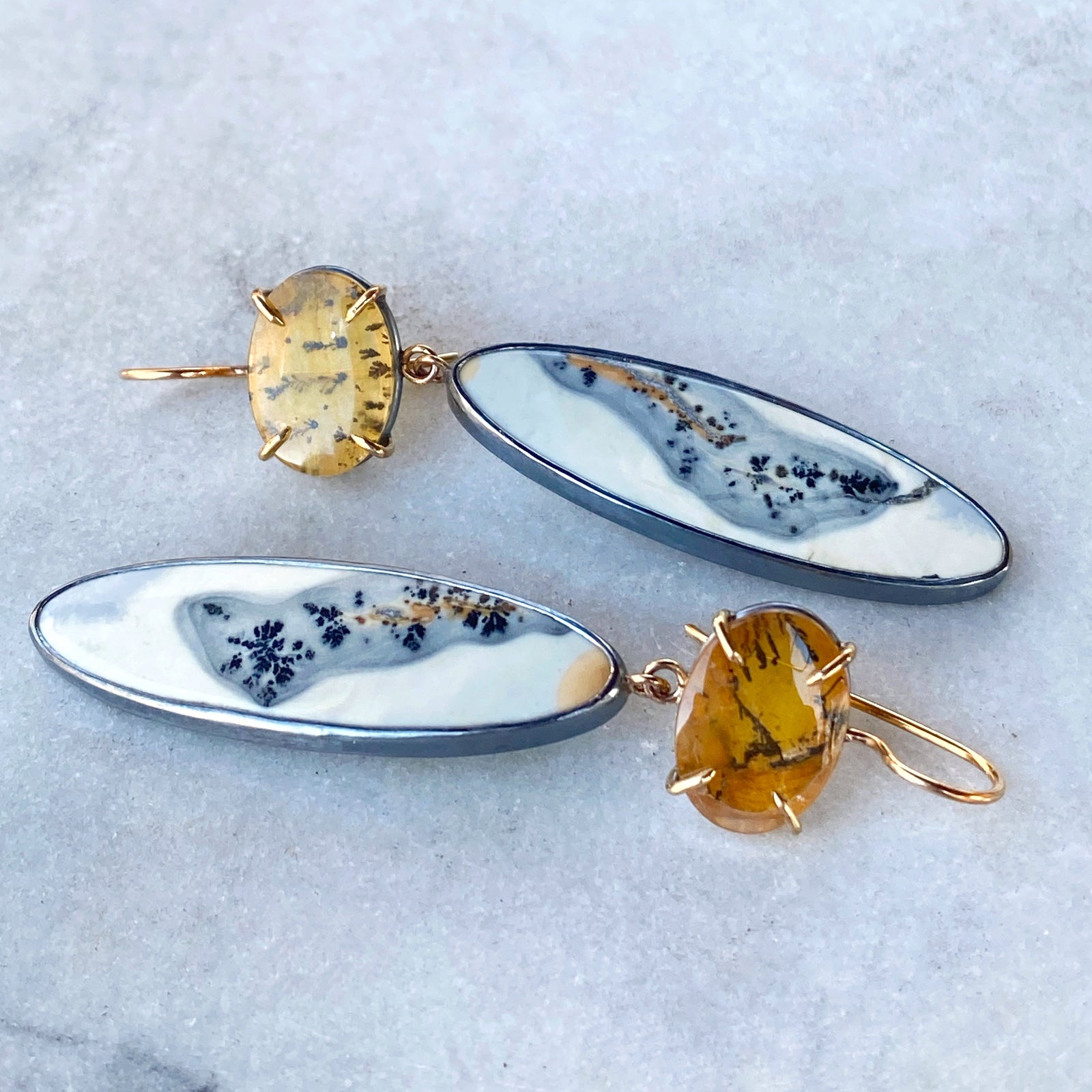 Maligano Jasper and Dendritic Quartz Earrings